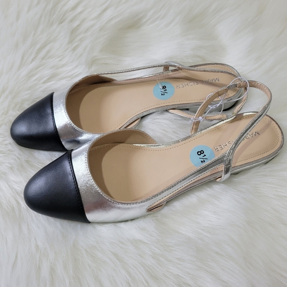 Marc Fisher Silver and Black Women's Slingback Flats - Picture 4 of 9